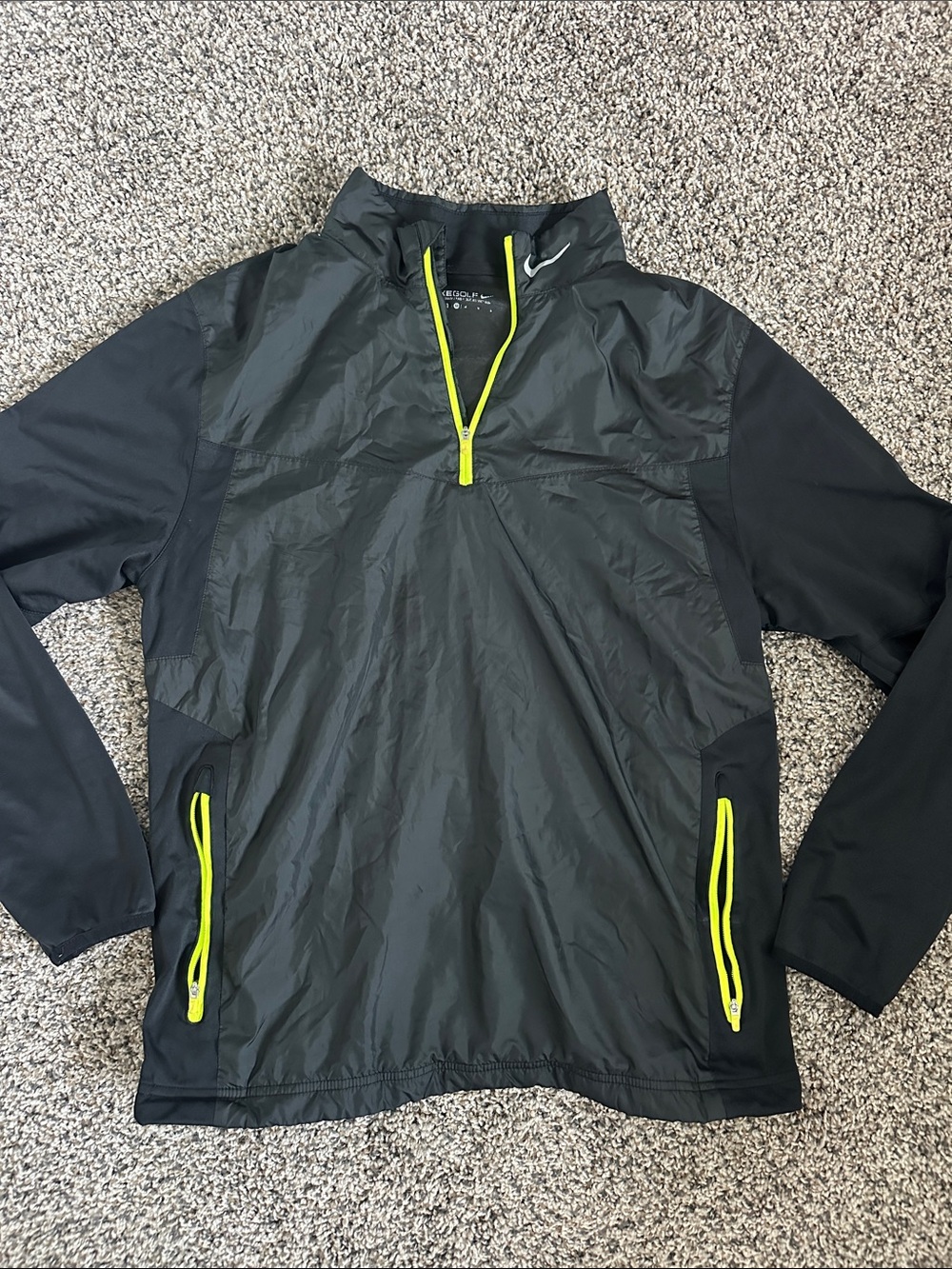 Nike Golf Black Pullover Jacket with Neon Yellow Trim